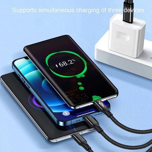 4FT USB A to Multi 3 Type C Splitter Cable, 3 in 1 Multi Charging Cable Nylon Cord, USB A to 3 USB C Port Compatible with Apple i-Phone 15,iPad Pro/Air,Sam-Sung S24 S23,Moto,Google Pixel 8,LG in Saudi Arabia