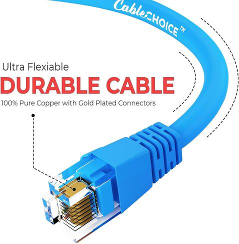 GOWOS Cat6 Ethernet Cable (10 FT - Blue) 24AWG Network Cable with Gold Plated RJ45 Snagless/Molded/Booted Connector - 10 Gigabit/Sec High Speed LAN Internet/Patch Cable - 550MHz in Saudi Arabia