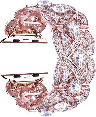 VIQIV Bling Bands لساعة Apple 40 مم 44 مم Iwatch Series 4 3 2 1، سوار معصم معدني من الفولاذ المقاوم للصدأ مرصع بحجر الراين الماسي للنساء، فضي، 40 مم in Saudi Arabia