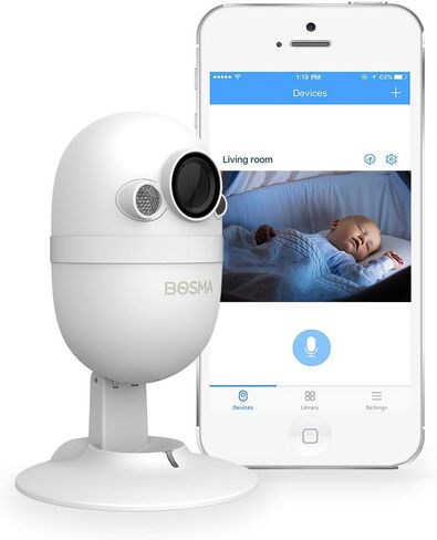 جهاز مراقبة الأطفال BOSMA CapsuleCam-S، كاميرا أمان داخلية مع تطبيق الهاتف، كاميرا واي فاي عالية الدقة 1080 بكسل مع صوت ثنائي الاتجاه، زاوية واسعة للغاية 138 درجة، رؤية ليلية، كشف الحركة والصوت، تخزين محلي مجاني in Saudi Arabia