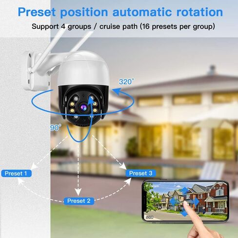 كاميرا مراقبة EVERSECU خارجية PTZ، 5.0 ميجابكسل منزلية 2.4 جيجا هرتز واي فاي IP كاميرا مراقبة، اتجاهين للكشف عن الحركة الصوتية للرؤية الليلية كاميرا CCTV خارجية تدعم بطاقة SD والتخزين السحابي in Kuwait