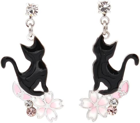 Earrings women Titanium Post Cat Cherry Blossom Epo Enamel Resin Accessories Made in Japan acc20 in Saudi Arabia
