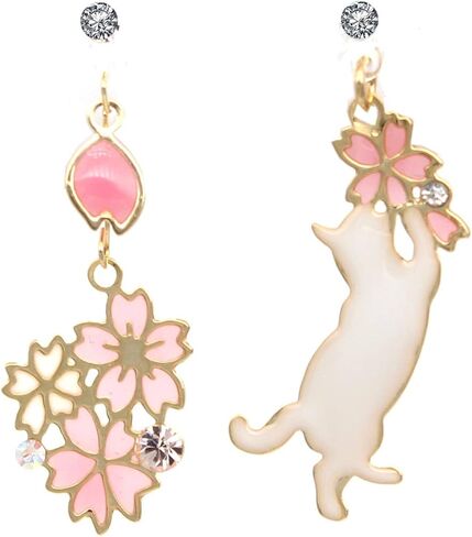 Earrings women Titanium Post Cat Cherry Blossom Epo Enamel Resin Accessories Made in Japan acc20 in Saudi Arabia