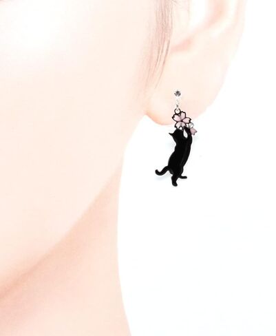 Earrings women Titanium Post Cat Cherry Blossom Epo Enamel Resin Accessories Made in Japan acc20 in Saudi Arabia