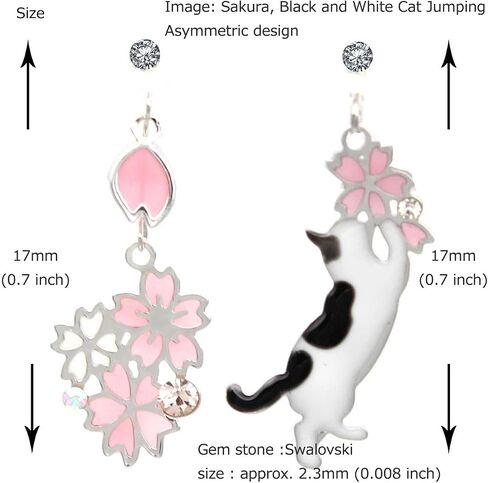 Earrings women Titanium Post Cat Cherry Blossom Epo Enamel Resin Accessories Made in Japan acc20 in Saudi Arabia