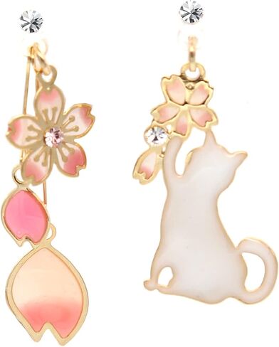 Earrings women Titanium Post Cat Cherry Blossom Epo Enamel Resin Accessories Made in Japan acc20 in Saudi Arabia