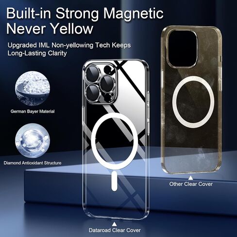 حافظة Dataroad مغناطيسية رفيعة لهاتف iPhone 16 Pro Max، تناسب [متوافقة مع Magsafe] غطاء خلفي صلب خفيف الوزن لحماية الغطاء الخلفي من البولي كربونات [غير صفراء]، حافظة رفيعة شفافة لهاتف iPhone 16 Pro Max 6.9 بوصة-شفاف in Kuwait
