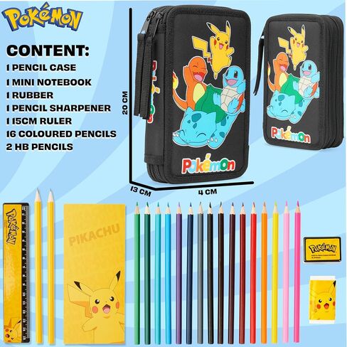 Pokemon Pencil Case for Boys, Pikachu Filled Pencil Case Stationery Set in Saudi Arabia