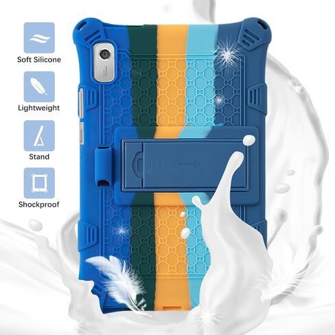 GUAGUA متوافق مع حافظة Lenovo Tab M9 مقاس 9.0 بوصة 2023(TB-310FU) حامل قابل للتعديل مناسب للأطفال مصنوع من السيليكون الناعم المقاوم للصدمات ومضاد للخدش لجهاز Lenovo Tab M9 HD، قوس قزح أزرق داكن in Kuwait