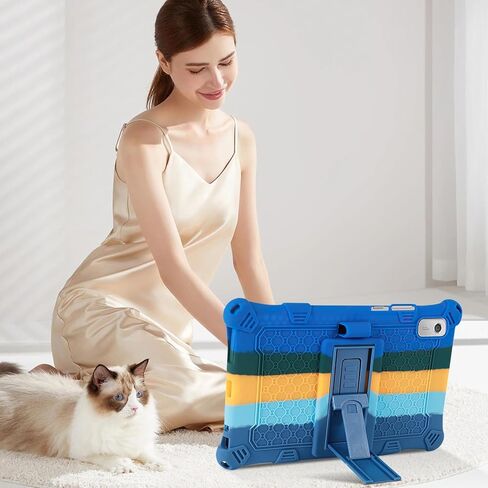 GUAGUA متوافق مع حافظة Lenovo Tab M9 مقاس 9.0 بوصة 2023(TB-310FU) حامل قابل للتعديل مناسب للأطفال مصنوع من السيليكون الناعم المقاوم للصدمات ومضاد للخدش لجهاز Lenovo Tab M9 HD، قوس قزح أزرق داكن in Kuwait