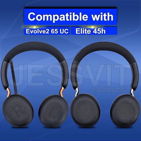 استبدال وسائد الأذن لسماعات الرأس اللاسلكية Elite 45h، Evolve2 65 MS/UC - جلد البروتين/وسادة الأذن/أكواب الأذن من JESSVIT (أسود) in Kuwait