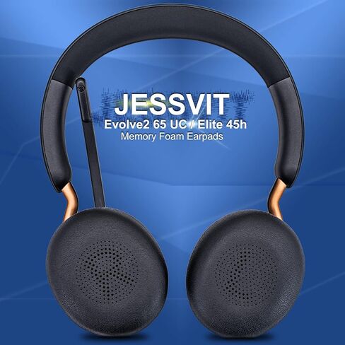 استبدال وسائد الأذن لسماعات الرأس اللاسلكية Elite 45h، Evolve2 65 MS/UC - جلد البروتين/وسادة الأذن/أكواب الأذن من JESSVIT (أسود) in Kuwait