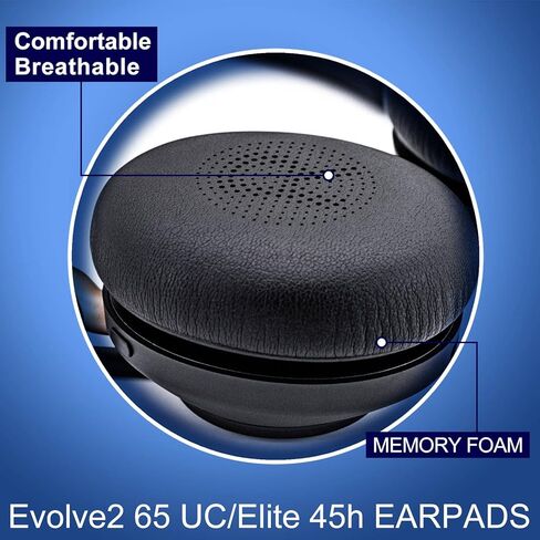 استبدال وسائد الأذن لسماعات الرأس اللاسلكية Elite 45h، Evolve2 65 MS/UC - جلد البروتين/وسادة الأذن/أكواب الأذن من JESSVIT (أسود) in Kuwait