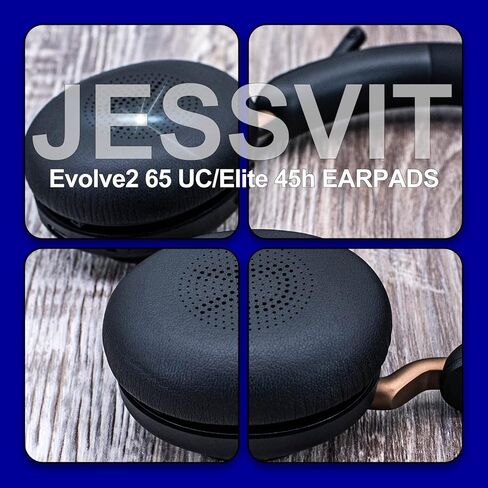 استبدال وسائد الأذن لسماعات الرأس اللاسلكية Elite 45h، Evolve2 65 MS/UC - جلد البروتين/وسادة الأذن/أكواب الأذن من JESSVIT (أسود) in Kuwait