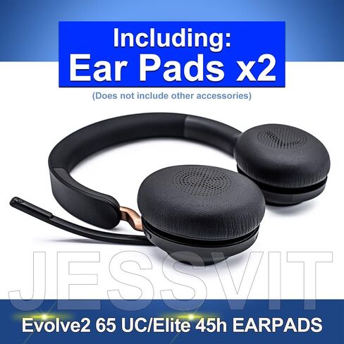استبدال وسائد الأذن لسماعات الرأس اللاسلكية Elite 45h، Evolve2 65 MS/UC - جلد البروتين/وسادة الأذن/أكواب الأذن من JESSVIT (أسود) in Kuwait