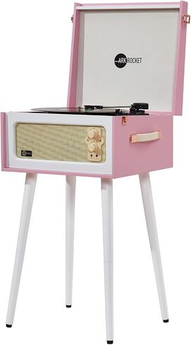 3-Speed Bluetooth Record Player Retro Turntable with Built-in Speakers Rocket Moving Magnet Cartridges and Removable Legs (Orange) in Kuwait