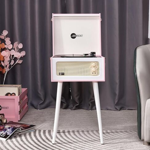 3-Speed Bluetooth Record Player Retro Turntable with Built-in Speakers Rocket Moving Magnet Cartridges and Removable Legs (Orange) in Kuwait