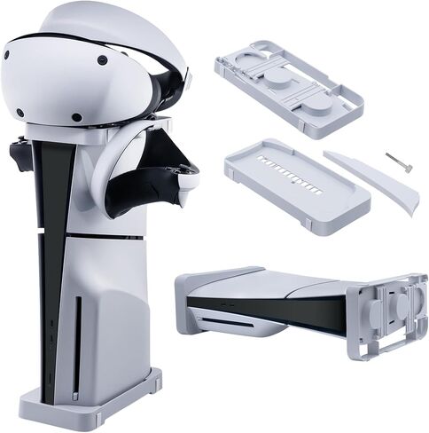 حامل Mcbazel 2 في 1 أفقي وعمودي لوحدة تحكم PS5 Slim فقط، حامل أساسي مع سماعة رأس وخطاف تحكم لجهاز PlayStation 5 Slim فقط - أبيض in Kuwait