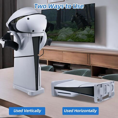 حامل Mcbazel 2 في 1 أفقي وعمودي لوحدة تحكم PS5 Slim فقط، حامل أساسي مع سماعة رأس وخطاف تحكم لجهاز PlayStation 5 Slim فقط - أبيض in Kuwait