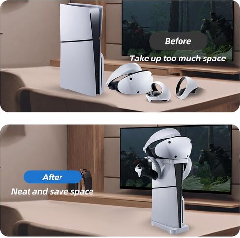 حامل Mcbazel 2 في 1 أفقي وعمودي لوحدة تحكم PS5 Slim فقط، حامل أساسي مع سماعة رأس وخطاف تحكم لجهاز PlayStation 5 Slim فقط - أبيض in Kuwait