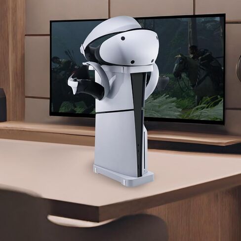 حامل Mcbazel 2 في 1 أفقي وعمودي لوحدة تحكم PS5 Slim فقط، حامل أساسي مع سماعة رأس وخطاف تحكم لجهاز PlayStation 5 Slim فقط - أبيض in Kuwait