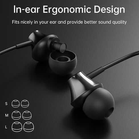 VIKEN Wired Earbuds with Microphone,In-Ear Headphones Heavy Bass Headset with Volume Controller, Noise Isolating Ear Buds Tips(S/M/L),Earphones Wired for Phones iPod iPad MP3 Fits All 3.5mm Jack-Black in Saudi Arabia