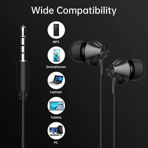 VIKEN Wired Earbuds with Microphone,In-Ear Headphones Heavy Bass Headset with Volume Controller, Noise Isolating Ear Buds Tips(S/M/L),Earphones Wired for Phones iPod iPad MP3 Fits All 3.5mm Jack-Black in Saudi Arabia