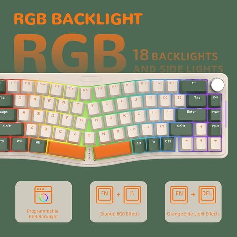 AKS068 65% لوحة مفاتيح ميكانيكية لاسلكية للألعاب مع كابل ملفوف، 68 مفتاحًا بتصميم Alice BT5.0/2.4G/لوحة مفاتيح ميكانيكية سلكية، RGB قابل للتبديل السريع عبر VIA/QMK حامل حشية بمقبض قابل للبرمجة لـ Win/Mac (أخضر) in Kuwait