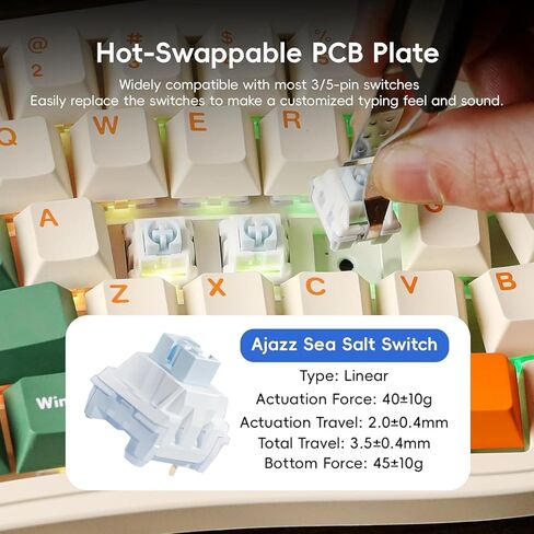 AKS068 65% لوحة مفاتيح ميكانيكية لاسلكية للألعاب مع كابل ملفوف، 68 مفتاحًا بتصميم Alice BT5.0/2.4G/لوحة مفاتيح ميكانيكية سلكية، RGB قابل للتبديل السريع عبر VIA/QMK حامل حشية بمقبض قابل للبرمجة لـ Win/Mac (أخضر) in Kuwait