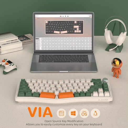 AKS068 65% لوحة مفاتيح ميكانيكية لاسلكية للألعاب مع كابل ملفوف، 68 مفتاحًا بتصميم Alice BT5.0/2.4G/لوحة مفاتيح ميكانيكية سلكية، RGB قابل للتبديل السريع عبر VIA/QMK حامل حشية بمقبض قابل للبرمجة لـ Win/Mac (أخضر) in Kuwait