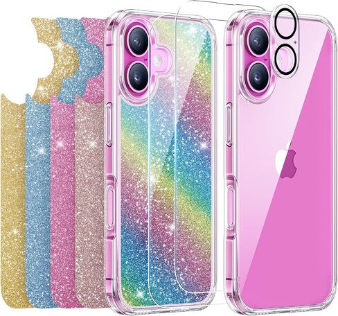 Meifigno Designed for iPhone 16 Pro Max Case, with 2X HD Screen Protectors+ 1X Lens Protector+ 5X Glitter Cards, [Anti-Yellow][Military Grade Protection], Case Designed for iPhone 16 Pro Max, Clear in Saudi Arabia