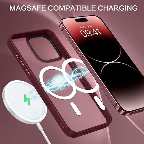 حافظة BENTOBEN لهاتف iPhone 15 Pro Max، حافظة iPhone 15 Pro Max المغناطيسية [متوافقة مع MagSafe]، حافظة واقية شفافة غير لامعة مقاومة للصدمات للنساء والرجال لهاتف iPhone 15 Pro Max 6.7 بوصة، أحمر نبيذي in Kuwait
