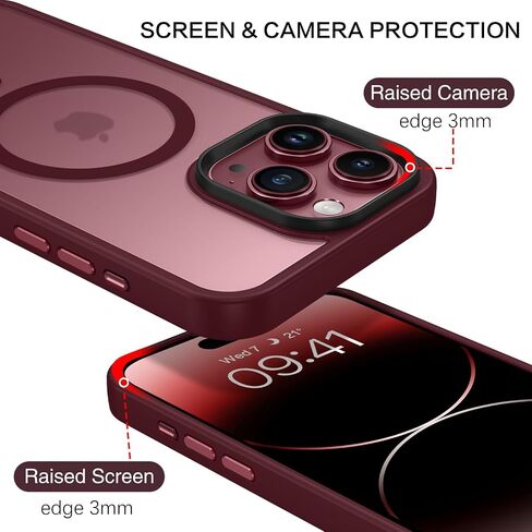 حافظة BENTOBEN لهاتف iPhone 15 Pro Max، حافظة iPhone 15 Pro Max المغناطيسية [متوافقة مع MagSafe]، حافظة واقية شفافة غير لامعة مقاومة للصدمات للنساء والرجال لهاتف iPhone 15 Pro Max 6.7 بوصة، أحمر نبيذي in Kuwait