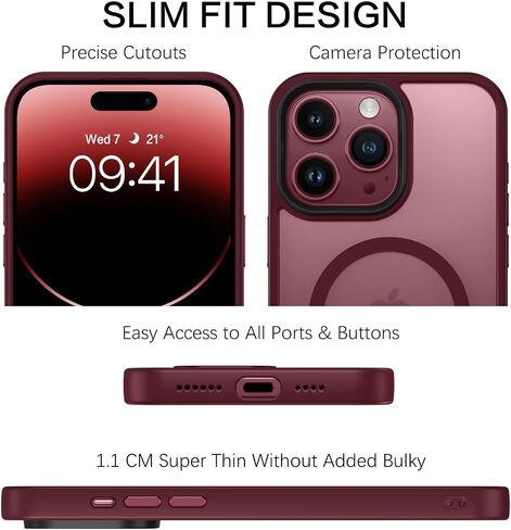 حافظة BENTOBEN لهاتف iPhone 15 Pro Max، حافظة iPhone 15 Pro Max المغناطيسية [متوافقة مع MagSafe]، حافظة واقية شفافة غير لامعة مقاومة للصدمات للنساء والرجال لهاتف iPhone 15 Pro Max 6.7 بوصة، أحمر نبيذي in Kuwait