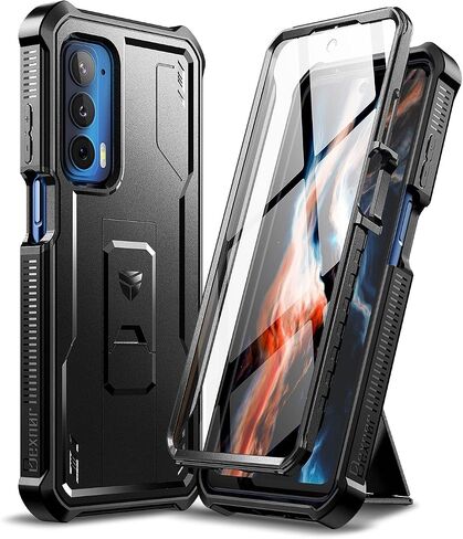 Dexnor for Motorola Moto Edge 2021 Case | Motorola Edge 5G UW Case, [Built in Screen Protector and Kickstand] Heavy Duty Military Grade Protection Shockproof Protective Cover for Men Women(Black) in Kuwait
