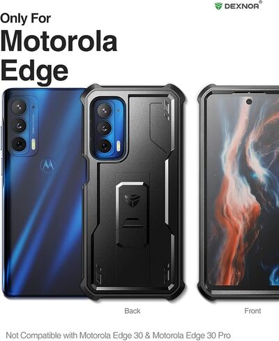 Dexnor for Motorola Moto Edge 2021 Case | Motorola Edge 5G UW Case, [Built in Screen Protector and Kickstand] Heavy Duty Military Grade Protection Shockproof Protective Cover for Men Women(Black) in Kuwait