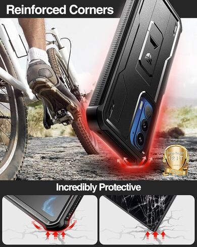 Dexnor for Motorola Moto Edge 2021 Case | Motorola Edge 5G UW Case, [Built in Screen Protector and Kickstand] Heavy Duty Military Grade Protection Shockproof Protective Cover for Men Women(Black) in Kuwait