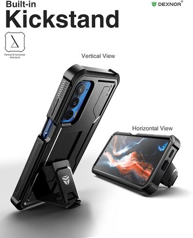 Dexnor for Motorola Moto Edge 2021 Case | Motorola Edge 5G UW Case, [Built in Screen Protector and Kickstand] Heavy Duty Military Grade Protection Shockproof Protective Cover for Men Women(Black) in Kuwait