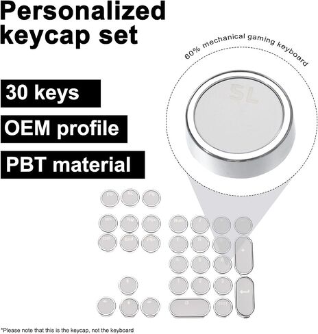 MECCANIXITY 30 Key PBT Keycap Set OEM Profile Backlit Double Shot 60٪ للمفاتيح تخطيط لوحة المفاتيح الميكانيكية، أبيض in Saudi Arabia