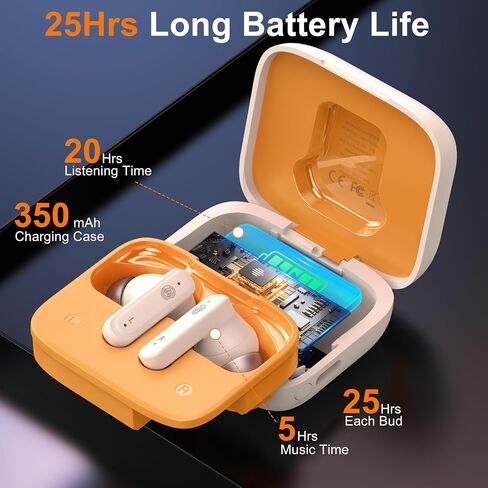 THREE PEACHES Wireless Earbuds Bluetooth 5.4 Headphones, Touch Screen, Active Noise Cancelling, USB Charging Case for iPhone/Android in Saudi Arabia
