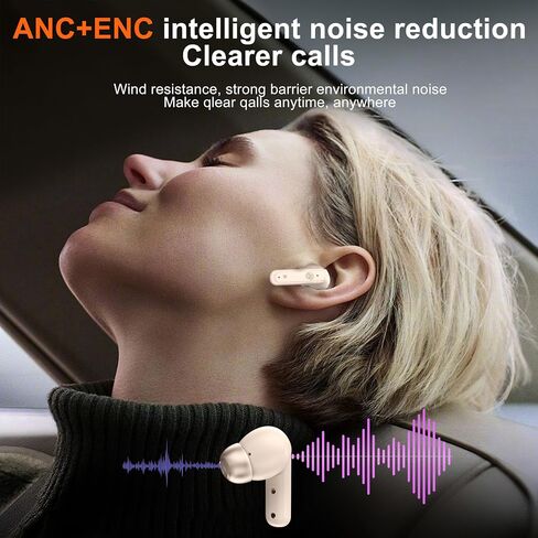 THREE PEACHES Wireless Earbuds Bluetooth 5.4 Headphones, Touch Screen, Active Noise Cancelling, USB Charging Case for iPhone/Android in Saudi Arabia