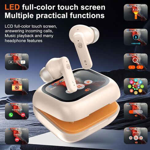 THREE PEACHES Wireless Earbuds Bluetooth 5.4 Headphones, Touch Screen, Active Noise Cancelling, USB Charging Case for iPhone/Android in Saudi Arabia
