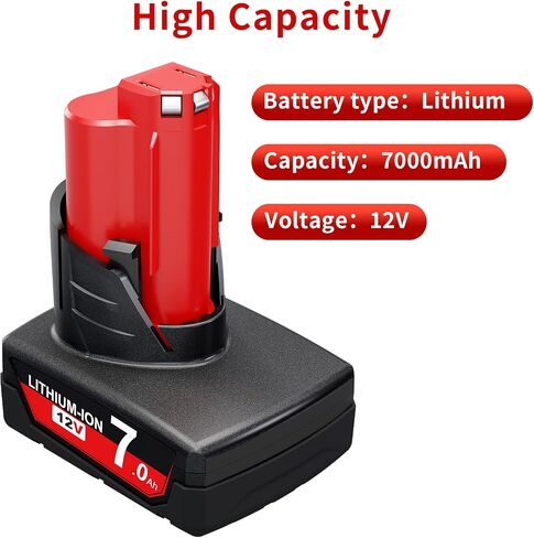 Replacement for Milwaukee M12 Battery 2 Pack 7000mAh 12V Upgraded M12 Milwaukee Battery XC 48-11-2410 48-11-2420 48-11-2411 48-11-2401 48-11-2402 Cordlees Power Tools in Kuwait