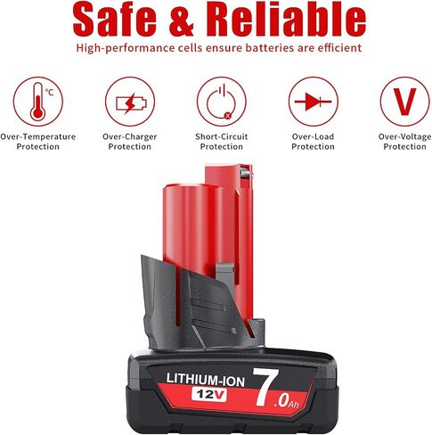 Replacement for Milwaukee M12 Battery 2 Pack 7000mAh 12V Upgraded M12 Milwaukee Battery XC 48-11-2410 48-11-2420 48-11-2411 48-11-2401 48-11-2402 Cordlees Power Tools in Kuwait