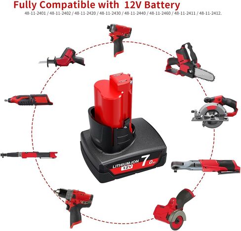 Replacement for Milwaukee M12 Battery 2 Pack 7000mAh 12V Upgraded M12 Milwaukee Battery XC 48-11-2410 48-11-2420 48-11-2411 48-11-2401 48-11-2402 Cordlees Power Tools in Kuwait