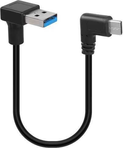 كابل USB من النوع C من GELRHONR 90 درجة، زاوية لأعلى لأسفل 18 وات شحن سريع من USB A إلى USB C (أسود لأسفل -0.25 متر) in Kuwait