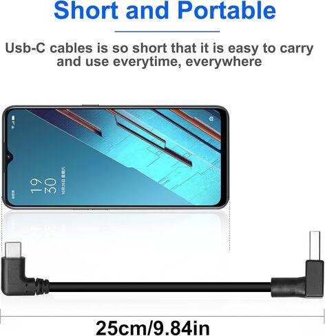 كابل USB من النوع C من GELRHONR 90 درجة، زاوية لأعلى لأسفل 18 وات شحن سريع من USB A إلى USB C (أسود لأسفل -0.25 متر) in Kuwait