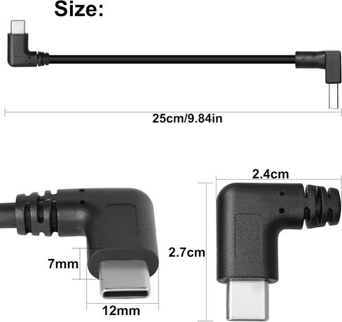كابل USB من النوع C من GELRHONR 90 درجة، زاوية لأعلى لأسفل 18 وات شحن سريع من USB A إلى USB C (أسود لأسفل -0.25 متر) in Kuwait