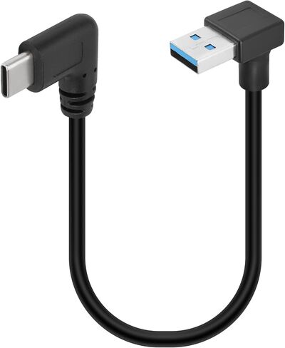 كابل USB من النوع C من GELRHONR 90 درجة، زاوية لأعلى لأسفل 18 وات شحن سريع من USB A إلى USB C (أسود لأسفل -0.25 متر) in Kuwait
