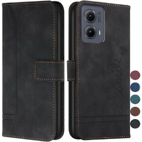 Case for Moto Edge 2024 5G Case Wallet with Card Holder Kickstand Magnetic Clasp PU Leather Flip Shockproof Protective Flip Case for Motorola Moto Edge 2024 5G Black HX